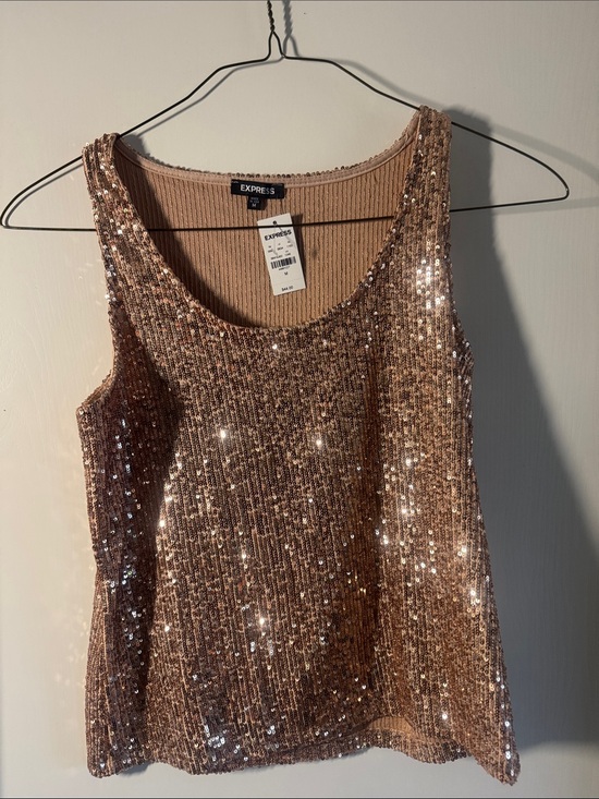 Express Tops - Express Rose Gold Sequin Tank Top